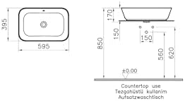 Geo 7425B003-0012 Dikdörtgen Çanak Lavabo, 60 cm, Beyaz