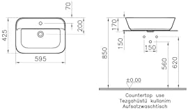 Geo 7426B003-0001 Dikdörtgen Çanak Lavabo, 60 cm, Beyaz