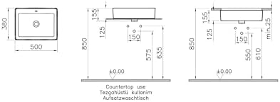 Alternative view of Nuo 7436B003-0012 Dikdörtgen Çanak Lavabo, 50 cm, Beyaz