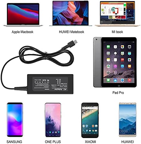 Alternative view of 65W USB C Tipi Dizüstü Şarj Cihazı, Mac Book Pro/ ThinkPad////Chromebook/Yoga/ACE/ ve diğer tüm USB Tip C Cihazları için Evrensel Adaptör Güç Kaynağı（45W için de geçerlidir）