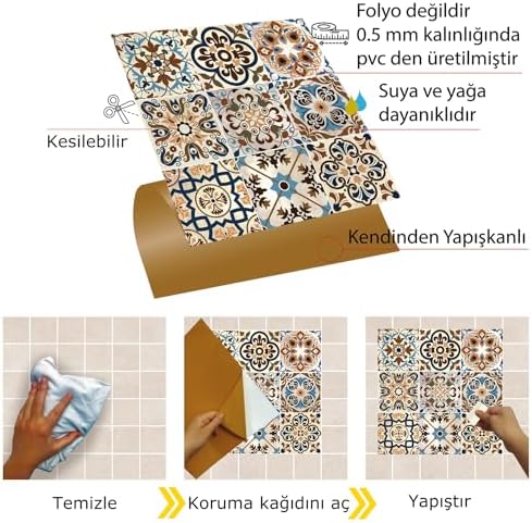 Alternative view of Kendinden Yapışkanlı Karma Fas 019 Desenli PVC, Yapışkanlı Kaplama, Çıkartması, Zemin Duvar Karosu 30X30 cm (11 Adet / 1 m²)