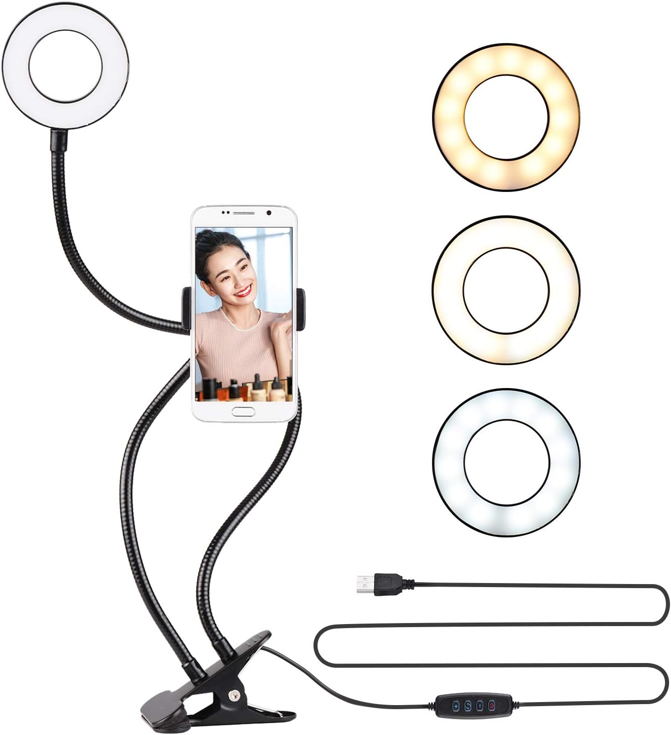 Alternative view of Led Ring Light Youtuber Makyaj Akrobat Led Halka Işık Kuaför, Halka Video ışığı, canlı aramalar için ışık kaynağı Lamba,Telefon Tutuculu stand ışıklı, ışık desteği sarı beyaz gün ışığı JD-01