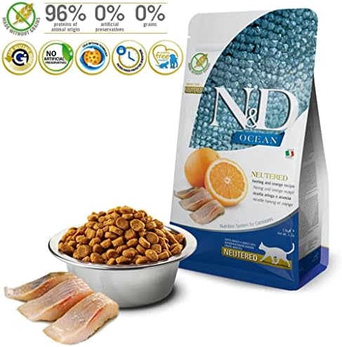 N&D Ocean Kuru Kedi Maması, Ringa Balığı ve Portakallı, Kısırlaştırılmış, Yetişkin, 1.5 kg