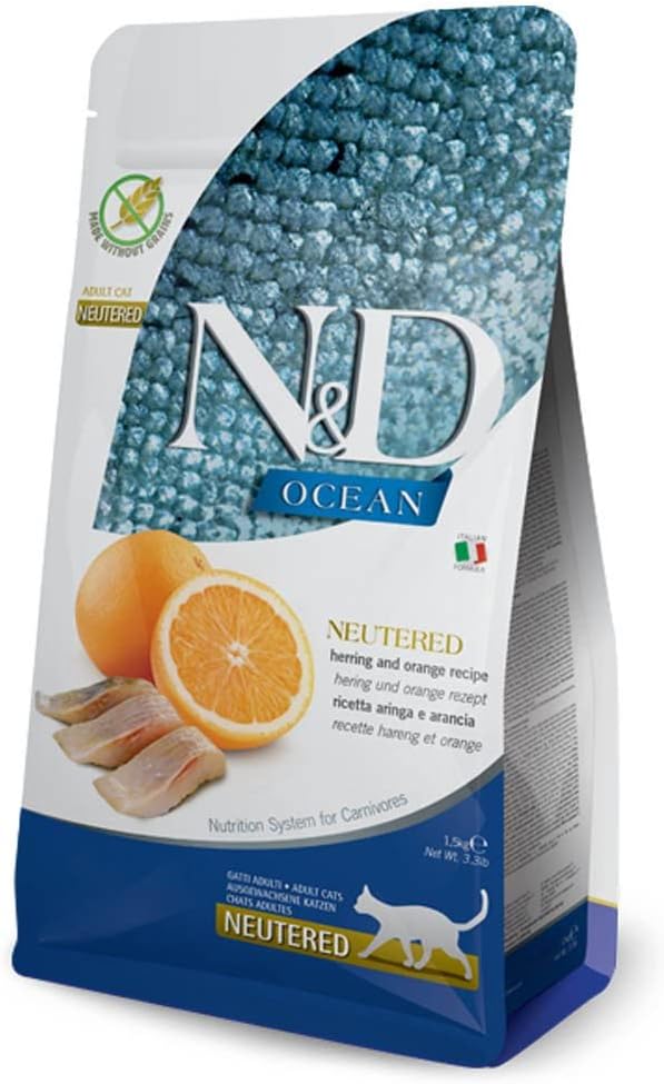Alternative view of N&D Ocean Kuru Kedi Maması, Ringa Balığı ve Portakallı, Kısırlaştırılmış, Yetişkin, 1.5 kg