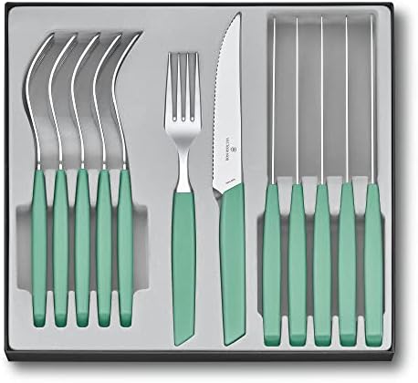 Modern Çatal Bıçak Takımı, 12 Parça, Keskin Biftek/Pizza Bıçağı, Sofra Çatalı, Yeşil, Paslanmaz Çelik, Yeşİl