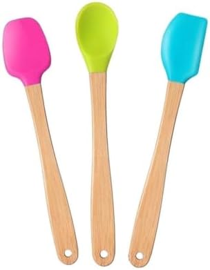 Valletta 3'lü Renkli Bambu Saplı Silikon Spatula Seti Uzun 26cm