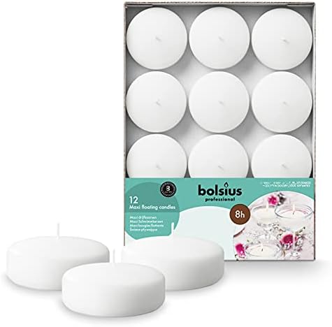 bolsius Beyaz Yüzen Mumlar, 8 Saat Yanma Süreli, Ø 7,6 cm çapında, 12 Adet