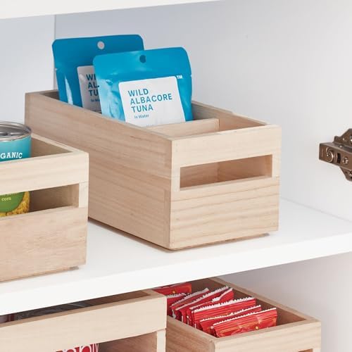 Aufbewahrungsbox mit Griffen und Fächern, Küchenschrank Organizer aus Paulownia-Holz für Regal oder Vorratsschrank, vielseitige Kiste zur Aufbewahrung, beige