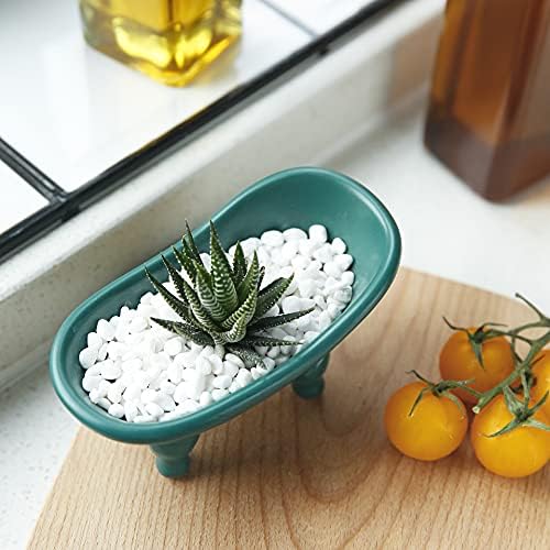 dodococa 1 Adet 14,2 cm Renkli Seramik Mini Pençe Ayak Küvet Sabunluk Dekoratif Sabunluk Küçük Saksı Makyaj Düzenleyici Konteyner Hamster Küveti (Yeşil)