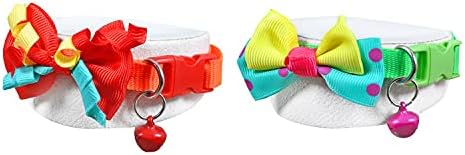 Alternative view of Neon Kumaş Papyonlu Zilli Kedi Köpek Tasması Boyun Tasma Ayarlı 2'li Set