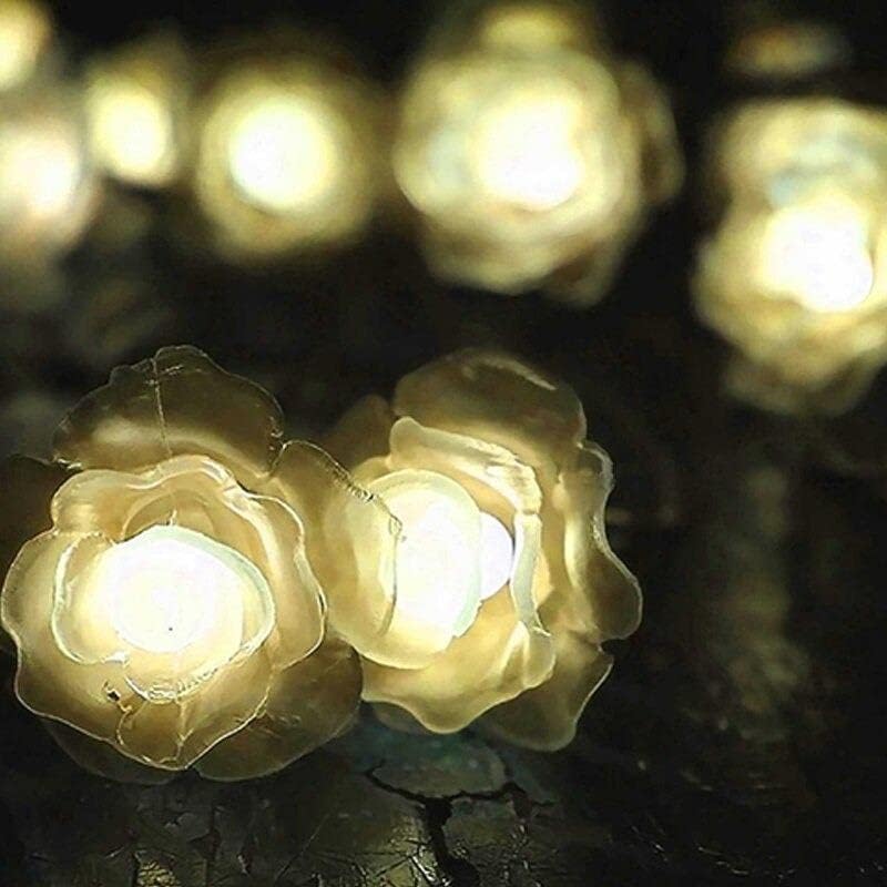 Solar 30Led Ampül 4M İp Gül Desen Güneş Enerjili Dekorasyon Doğum Günü Düğün Beyaz