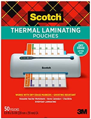 Kuru Silme Termal Laminasyon Torbaları, 50'li Paket, Kuru Silme İşaretleyicileriyle Çalışır, Yeniden Kullanılabilir Çalışma Sayfaları, Takvimler, Kontrol Listeleri, 20 x 25 cm, Mektup Boyutu,