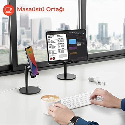 Bix Saiji S1-II Masa için Cep Telefonu & Tablet Standı, Ayarlanabilir Yükseklik Açısı,, iPad, vb. Tüm 4''-11''Ekranlar için Uyumludur. Siyah