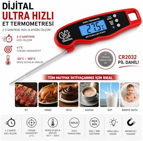 Alternative view of Dijital Hızlı Okunan Mutfak Termometresi - Mıknatıslı, Katlanabilir, Arkadan Aydınlatmalı LCD Ekran, 240° Dönebilen Prob, -50°C~300°C Aralığı