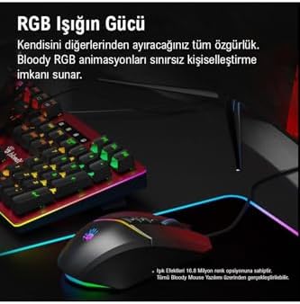W60 Max 10.000 CPI 10 Tuş Optik RGB UC3&4 Aktif Kablolu Kırmızı Gaming (Oyuncu) Mouse