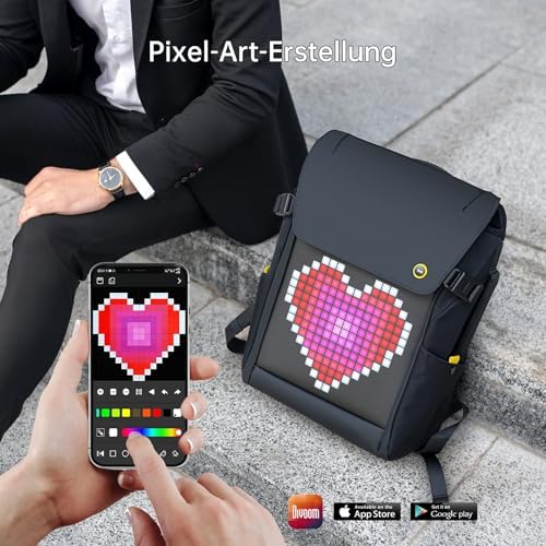 Alternative view of DIVOOM Pixoo Pixoo Pixoo Pixoo Art Laptop Sırt Çantası Erkek 15 inç Su Geçirmez Okul Sırt Çantası Laptop Sırt Çantası Kadın Günlük Çantası 16 x 16 RGB LED Ekranlı Erkek Kadın Okul İş Seyahat, Siyah