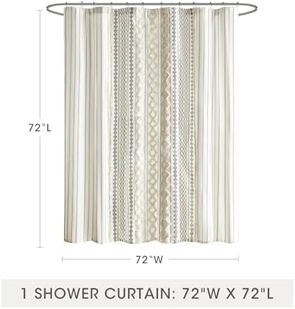 Imani Püsküllü Şönil%100 Pamuk Duş Perdeleri Makinede Yıkanabilir, Modern Ev Banyo Dekoru Küvet Gizlilik Ekranı, 182 cm x 183 cm, Fildişi