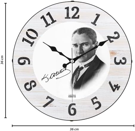 Alternative view of 36 Cm Gerçek Cam Akar Saniye Sessiz Mekanizma Dekoratif Atatürk Duvar Saati