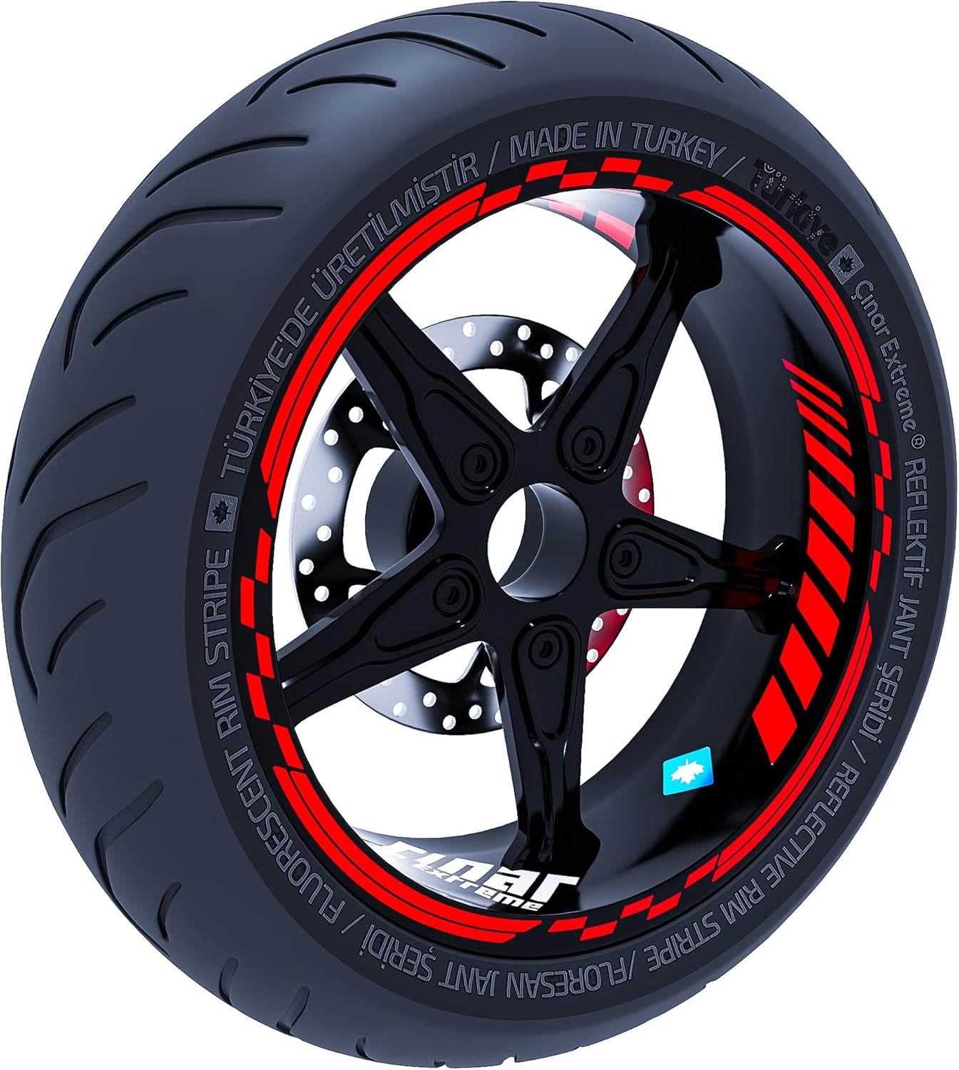 Alternative view of Reflektif Kırmızı Moto GP İç Dış Jant Şeridi Takım