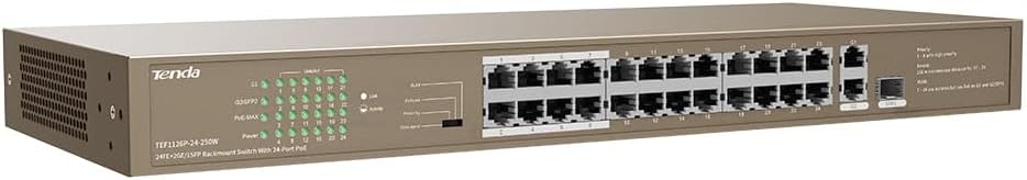 Alternative view of TENDA 24port 250w FULL PoE TEF1126P-24-250W 10/100/ 2x1000 1X SFP Yönetilemez Switch RackMount