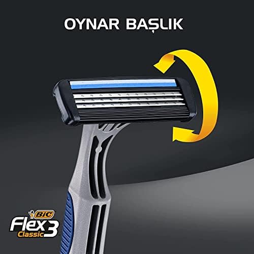 BIC 3 Erkek Tıraş Bıçağı 6'lı Blister (3 Bıçak), Birbirinden Bağımsız Hareket Edebilen 3 Bıçak, Oynar Başlık, Aloe ile Zenginleştirilmiş Kayganlaştırıcı Jel Şerit