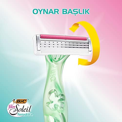 BIC Soleil Sensitive Kadın Tıraş Bıçağı 3'lü Blister (3 Bıçak), Oynar Başlık, Aloe ile Zenginleştirilmiş Kayganlaştırıcı Jel Şerit