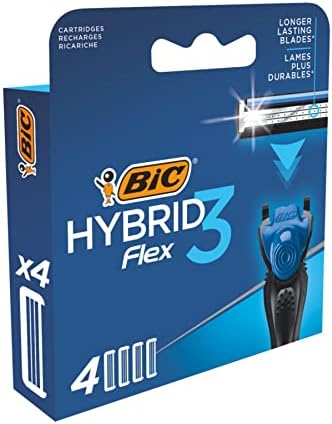 BIC Hybrid 3 Erkek Tıraş Bıçağı 1 Sap ve 4 Yedek Başlık (3 Bıçak), 3 Teknolojik Titanyum Bıçak, E Vitamini ile Zenginleştirilmiş Geniş Kayganlaştırıcı Bant