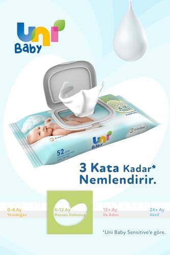Uni Baby Hassas Dokunuş Islak Mendil, 24 x 52 Yaprak, 6 - 12 Ay