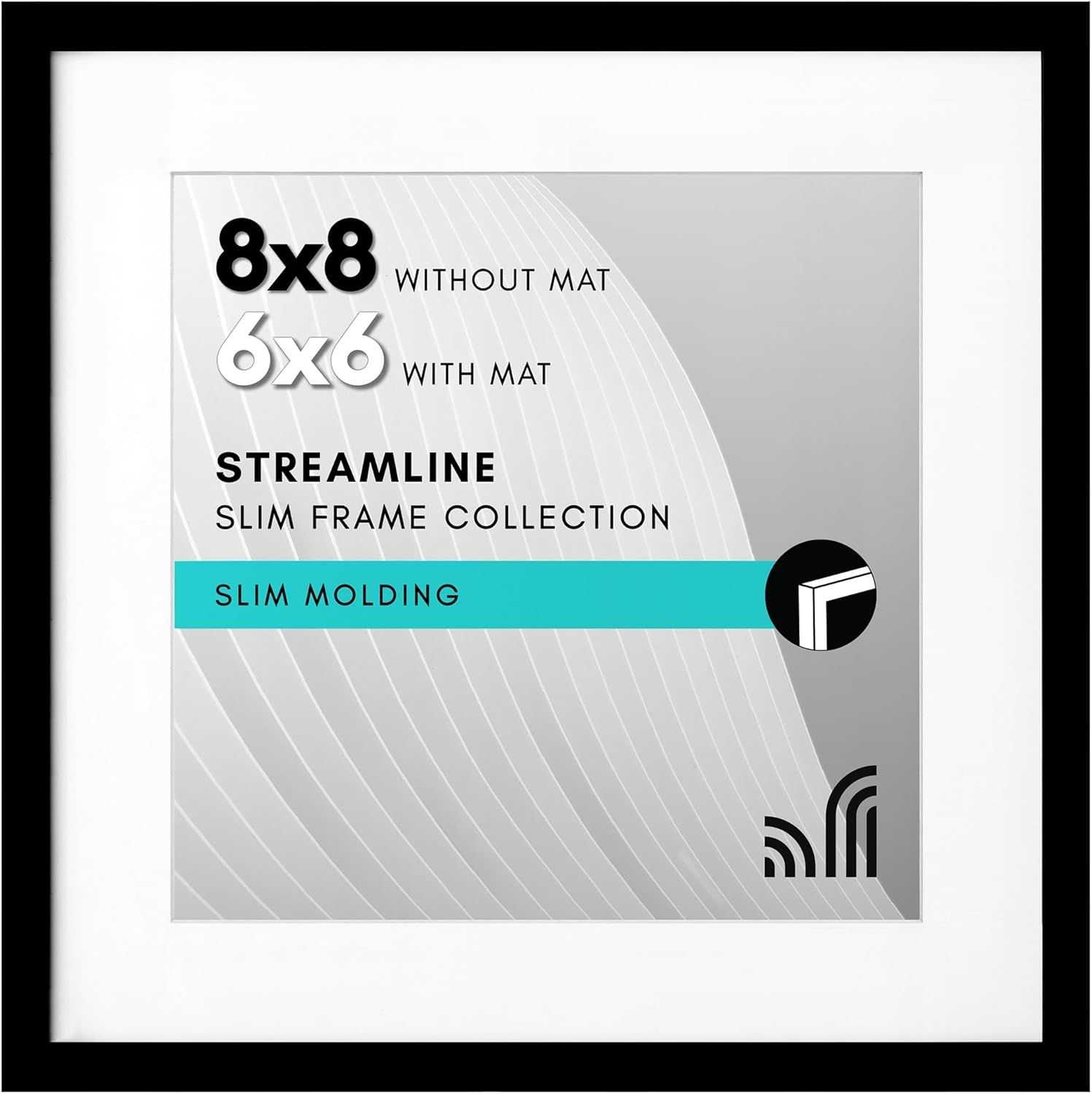Siyah 8x8 Resim Çerçevesi - Mat ile 6x6 Resim Çerçevesi veya Mat Olmadan 8x8 Çerçeve olarak kullanın - İnce Kenarlıklı Kare Resim Çerçevesi, Kırılmaya Dayanıklı Cam ve Duvar veya Masa
