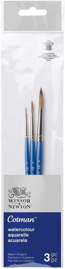 & Newton 5390607 Cotman sulu boya sentetik saç seti, 3 fırça, mükemmel zıplama gücü, renk taşıma gücü ve nokta hassasiyeti ile, 3 yuvarlak fırça No. 0, 4, 8