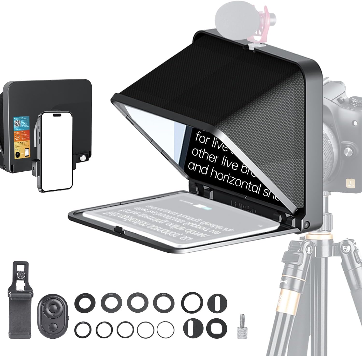 Alternative view of LENSGO Taşınabilir Teleprompter, 8 inçe kadar akıllı telefon tabletleri için, uzaktan kumandalı, kamera ve akıllı telefon ile çalışır, video çekimi, çevrimiçi ders, canlı yayın röportajı için (siyah)