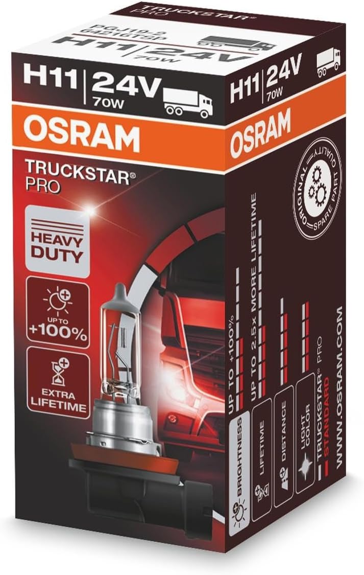 Ampul Truckstar Pro H11 24V 70W%120'ye kadar Fazla Işık 2.5x daha uzun kullanım süresi 64216TSP