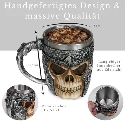 Alternative view of Birinci sınıf 3D kuru kafa fincan paslanmaz çelik kahve, çay, Cappuccino, bira gibi içecekler için I Skull kupası iskelet kafatası tasarımlı görünüm (1)