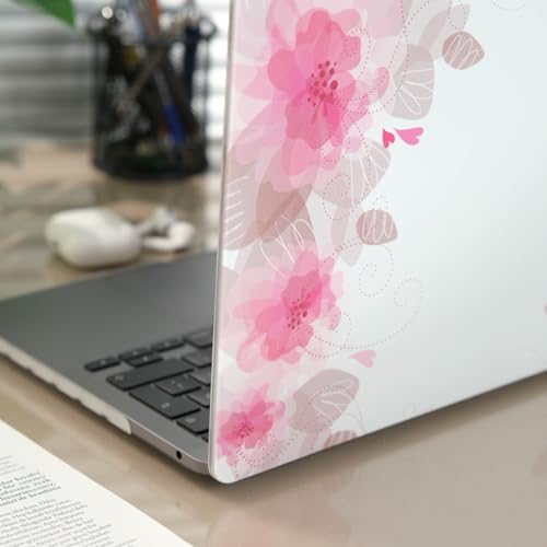 Air M1 Kılıf 13 inç Uyumlu Darbe Çizilme Önleyici Sert Kapak Çiçek Desenli Lazer UV Baskı TouchID M1 Air A2337 A2179 A1932 Pembe