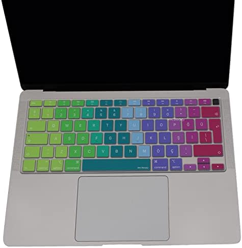 MacBook Air Klavye Koruyucu Ultra İnce Uyumlu TÜRKÇE Q BASKILI UK-TERS L- Enter Tipi Air M1 13inç A2337,A2179 id için, Kaymaz Yıkanabilir Pembe Yeşil
