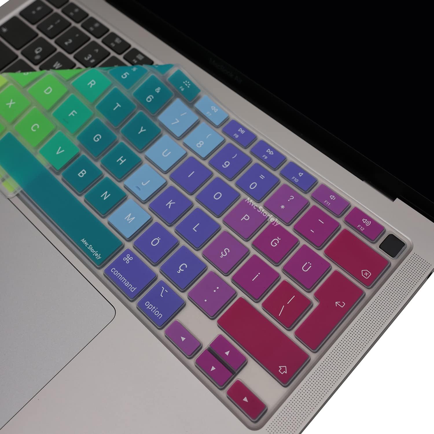 Alternative view of MacBook Air Klavye Koruyucu Ultra İnce Uyumlu TÜRKÇE Q BASKILI UK-TERS L- Enter Tipi Air M1 13inç A2337,A2179 id için, Kaymaz Yıkanabilir Pembe Yeşil