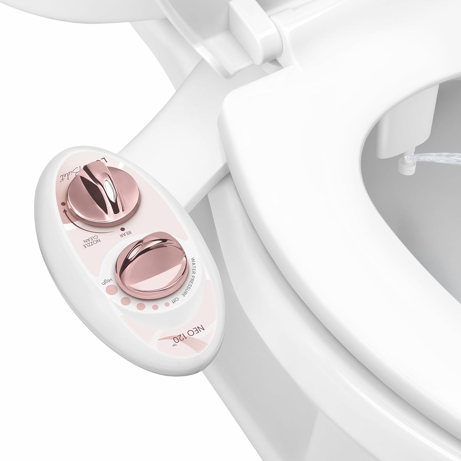 Alternative view of Bidet NEO 120 - Kendi Kendini Temizleyen Başlık, Tatlı Su Elektrikli Olmayan Bide Eklentisi, Klozet Kapağı için, Ayarlanabilir Su Basıncı, Arka Yıkama (Gül Altın)