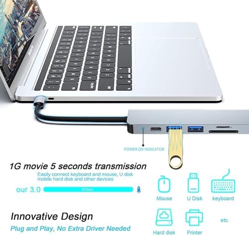 Alternative view of USB C HUB, MacBook Pro ve Hava Aksesuarları için Çoklu Bağlantı Noktalı USB C Adaptörü, 4K HDMI, USB 3.0, SD/TF Kart Okuyucu, 100W PD Dizüstü Bilgisayar ve Diğer C Tipi Cihazlar için Uyumlu
