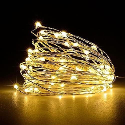 Jsdoin 50 LED Pille Çalışan Bakır Tel İç Mekan Dış Mekan Yatak Odası Düğün Dekoru Parti Ağacı Dekorasyonu (5m 50 adet/ Beyaz)