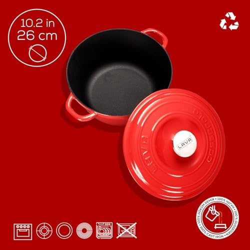 Döküm Yuvarlak Tencere Döküm Demir Kapak New Serisi Çap 26cm. Kırmızı