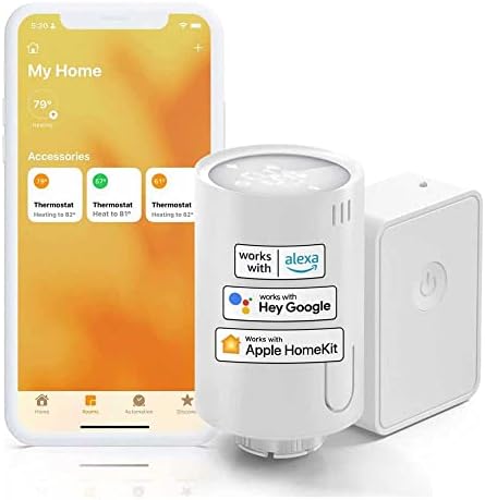 Meross Akıllı Termostat Vanası ve Hub, HomeKit Uyumlu Akıllı Radyatör Vanası, WLAN Akıllı Termostat, Uzaktan Kontrol, Siri Alexa Assistant Uyumlu, 6 Adaptör, Beyaz