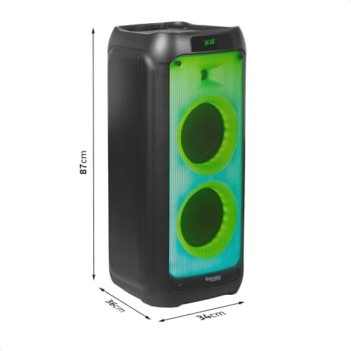 WAVE8 8 inç (20,3 cm) Çift Woofer’lı Hoparlör, 600W, Bluetooth, USB/microSD, WAVE LED Efekti, TWS Kablosuz Bağlantı, Siyah