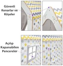 Minera 3-6 Yaş Çocuk Oyun Evi/Çadırı - Beyaz Sarı