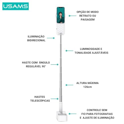 Alternative view of US-ZB209 Online Ders ve Yayın için Ledli,Monopodlu,Kumandalı,Şarjlı Taşınabilir Telefon Standı