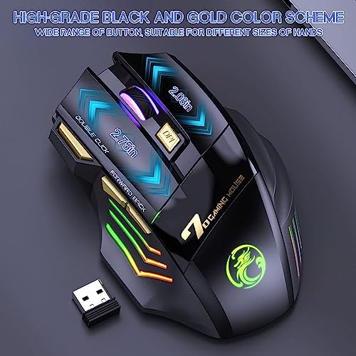 VEGCOO C8 kablosuz oyun faresi, şarj edilebilir Silent Click oyun faresi, 2.4G USB alıcısı, 3 ayarlanabilir DPI, 7 hassas tuş, ergonomik RGB fare, dizüstü bilgisayar, Mac için