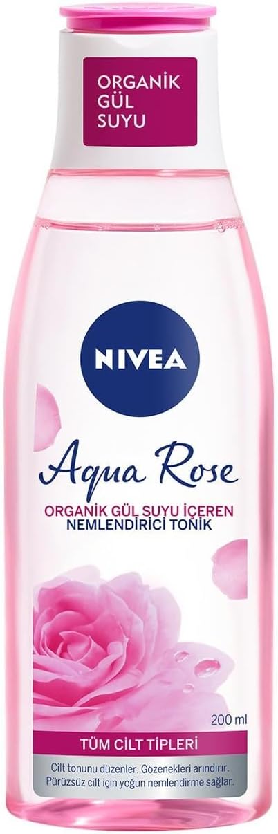 Aqua Rose Organik Gül Suyu İçeren Nemlendirici Tonik (200 ml), Tüm Cilt Tipleri İçin, Gözenek Arındırıcı, 24 Saat Yüz Nemlendirici