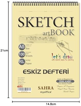 A5 Eskiz Defteri - 90 gr. 100 yaprak Spiralli Kaliteli Sanatçı Çizim Defteri