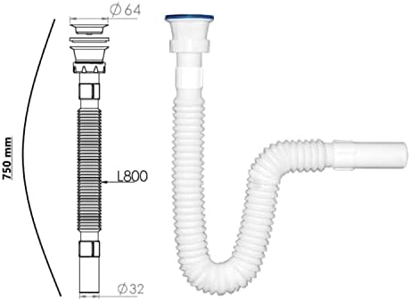 1.Kalite Paslanmaz Çelik Süzgeçli Lavabo Gider Hortumu/Körüklü Lavabo Sifonu/Eviye Gider Borusu (75 cm)