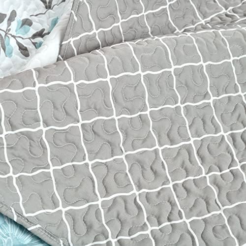 Lush Aprile Ters Çevrilebilir 3 Parça Yorgan Seti, Kral, Mavi ve Gri