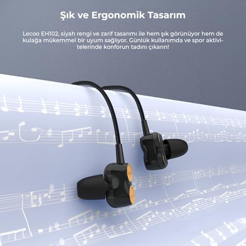 Alternative view of EH102 Kablolu 3.5mm Jacklı Mikrofonlu Kulak İçi Kulaklık - Çift Sürücülü, Sağlam Kablo Yapısı, Spor, İş, Oyun için, Evrensel Uyum, Dahili HD Net Ses, Dual Driver Mikrofon Siyah